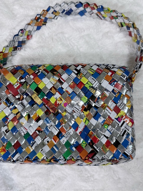 Source Unknown Handbags - Source Unknown Multicolor Woven Shoulder Bag with Silver Accents